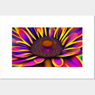 Psychedelic Neon Sunflower Posters and Art